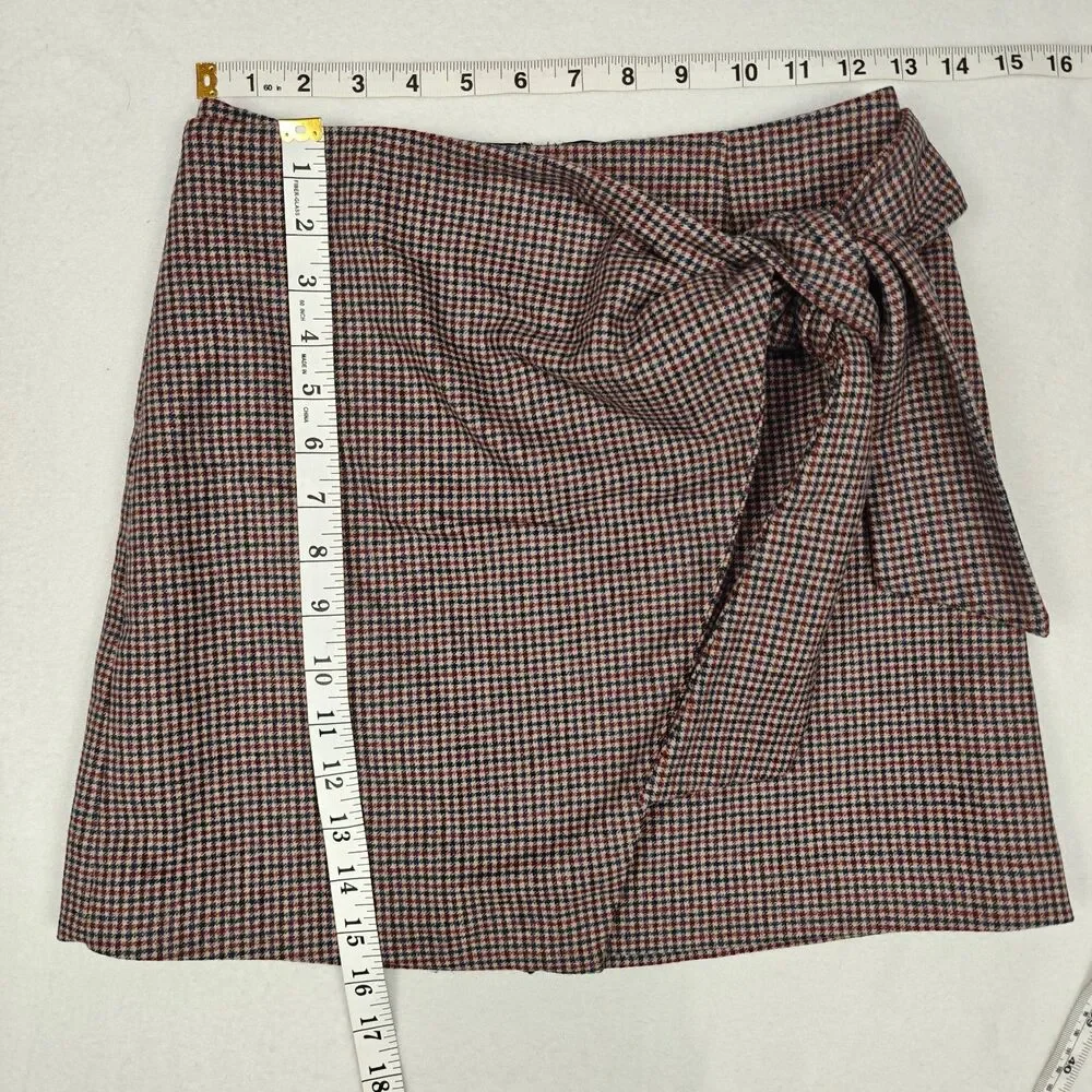 Aritzia Wilfred Faux Wrap Plaid Cashmere Blend Mini Skirt Size 2 Preppy Academia